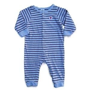 H&M Grey Cotton Viscose Stripe Snap Romper Size 2-4m Little Heart Patch